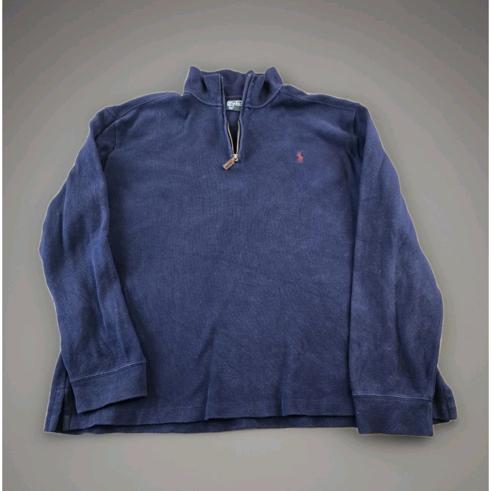 POLO Ralph Lauren 1/4 Zip Men's Pullover Blue Sweater 100% Cotton size 2XL,‎ XXL